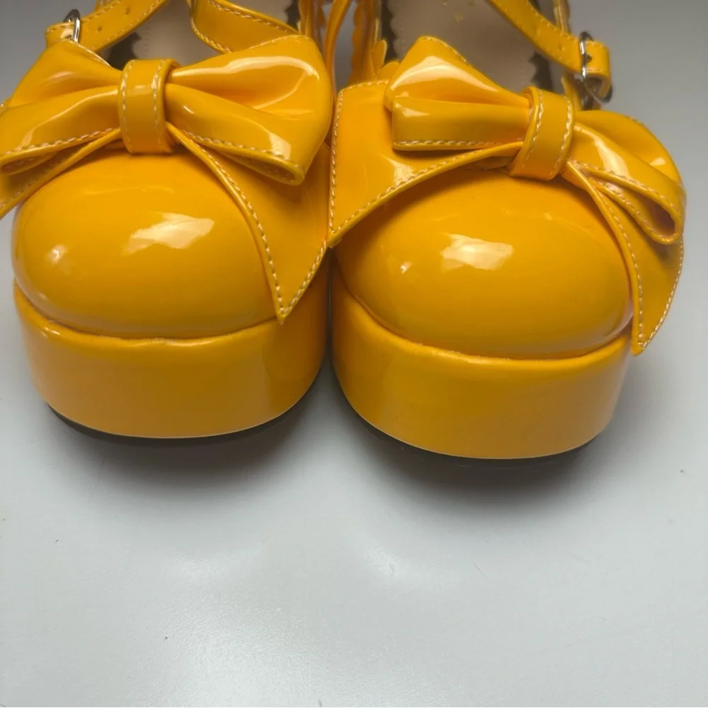 Antaina Yellow Coquette Lolita Bows Strappy Chunky HeelPlatform Shoe NWOT 7.5-8? - Picture 9 of 16